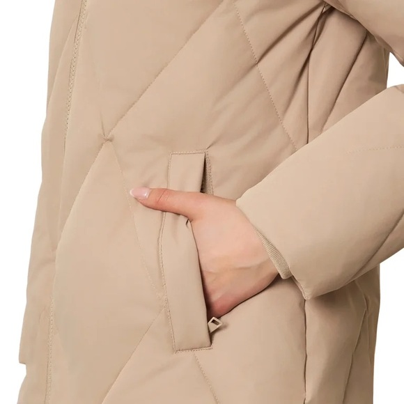 Mondetta Women's Long Diamond Quilted Parka Down Fill Tan size large - Picture 8 of 14